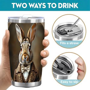 Stainless Steel Tumbler 20oz <b>Double</b> <b>Wall</b> Insulated Travel <b>Mug</b> With Rabbit Art Design - Product Image 5