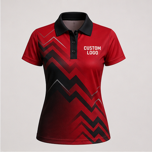 Custom Red Black Chevron Zigzag <b>Womens</b> Polo Shirt Quick Dry Breathable Short Sleeve Performance <b>Golf</b> <b>Club</b> Team Uniform WPS-0884 - Product Image 3