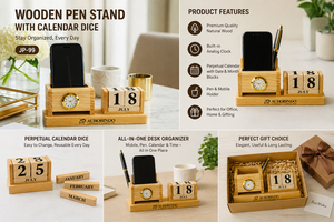Stylish Personalized Wooden Pen Stand Tabletop with <b>Dice</b> Calendar-Printing for Halloween & Christmas - Product Image 2