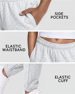 Pantalones Deportivos de Felpa Clásicos Color Gris Jaspeado con Cintura Elástica para Niñas, Uniformes Escolares, Pantalones Deportivos Casuales con Bolsillos - Product Image 5