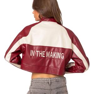 Veste de moto en cuir véritable vintage classique personnalisée, avec logo brodé OEM, veste de course courte pour femmes - Product Image 3