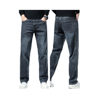 Jean classique en denim, chef-d'œuvre, coupe droite formelle de qualité supérieure, taille mi-haute, motif à carreaux, design délavé, taille légèrement élastique
