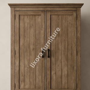 Modern Farmhouse Solid Wood 2 Door <b>Wardrobe</b> with 2 Lower Drawers Rustic Oak Finish Storage Armoire - Product Image 2