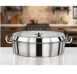 Olla de buffet de acero inoxidable plateado con diseño floral grabado y tapa, elegante olla para restaurante para proveedores - Product Image 1