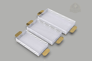 Plateau de service carré de luxe en fer poli, écologique, avec design décoratif doré, idéal pour les cadeaux d'affaires du Ramadan, destiné aux marchés des Émirats arabes unis et d'Arabie Saoudite - Product Image 4