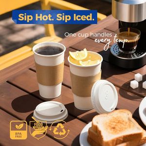 Confezione da 50 Bicchieri di Carta Resistenti da 16 oz per Caffè Caldo con Coperchi Antigoccia e Manicotti, Ideali per Asporto e Uso Domestico - Product Image 4