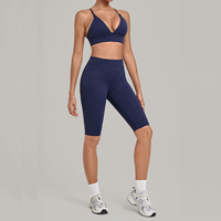 Ensemble de yoga 2 pièces brossé pour femme en Spandex/Nylon 220GSM, séchage rapide, respirant, ajusté, soutien-gorge de sport et leggings pour la course, la gym et le fitness