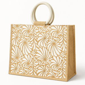 Bolsa de Playa de Yute Natural con Estampado Floral Personalizado, Asa Redonda Laminada en PP, Venta al Por Mayor, Fabricante de Marca Privada OEM, Exportador B2B - Product Image 3