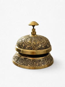 Vintage Solid <b>Brass</b> Service Desk <b>Bell</b> with Floral Engraved Design Hotel Reception Counter Call <b>Bell</b> Restaurant Office Home Decor - Product Image 4