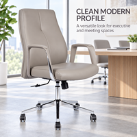 Chaise de bureau exécutive ergonomique moderne en cuir PU avec base chromée, hauteur réglable, roulettes pivotantes pour l'école et l'hôtel