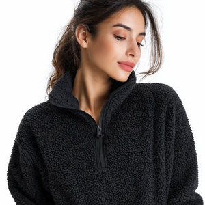 เสื้อแจ็คเก็ตเชอร์ปาแบบซิปครึ่งตัวทรงหลวมสำหรับผู้หญิง เสื้อแจ็คเก็ตขนแกะโพลาร์แขนยาวสำหรับฤดูหนาว เสื้อโค้ทขนแกะสไตล์สตรีทแวร์สำหรับผู้หญิง - Product Image 3