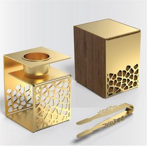 Ensemble brûleur d'encens Mubkhar en bois et métal doré de luxe, porte-encens arabe Oud Bakhoor avec pince pour la décoration de la maison, cadeau, ensemble Mubkhar - Product Image 1