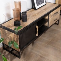 Meuble TV Vandana Silver Surface 140 cm en métal cannelé et bois de manguier Kazag
