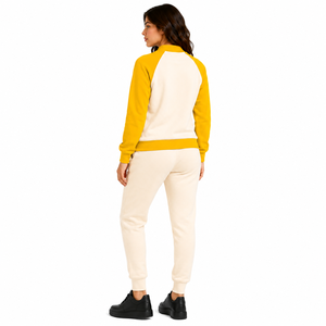 Unisex 2-Piece Fleece Sweatshirt <b>Set</b> for Yellow Striped Mandarin Collar Full Sleeve Button Front Loose Fit All Seasons - Product Image 6
