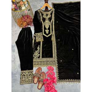 Top de fiesta de mujer de diseñador y conjunto Dupatta elegante Plazzo con hermosos adornos - Product Image 4