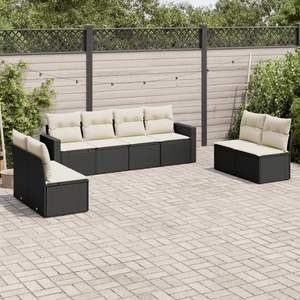 Ensemble de canapés de jardin noir et crème, meubles en rotin d'extérieur avec coussins en mousse haute densité, design contemporain imperméable - Product Image 1