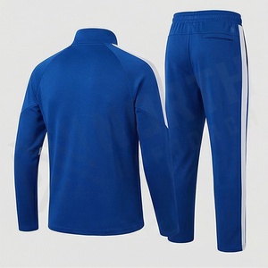 Survêtement bleu pour homme avec fermeture éclair intégrale, vêtements de sport avec bandes blanches, polyester respirant, vêtements d'automne, coupe régulière, poches latérales - Product Image 2