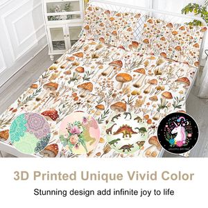 Parure de lit 4 pièces motif champignons rouges à pois blancs avec 2 taies d'oreiller, parure de lit plate et drap-housse parfumé aux plantes - Product Image 5