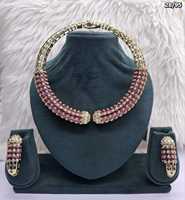Parure de collier ras-du-cou Hasli rose Rani de luxe, plaqué or, style indien, avec boucles d'oreilles rouges rubis, pour mariage