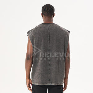 T-shirt sans manches effet délavé personnalisé pour homme, col rond, imprimé, fitness, t-shirt vierge 100 % coton respirant - Product Image 6