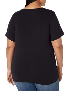 Camiseta Personalizada de Talla Grande para Mujer, Cuello en V, Manga Corta, Color Negro Sólido, Algodón, Estilo Casual, Corte Regular, Tela Jersey - Product Image 2