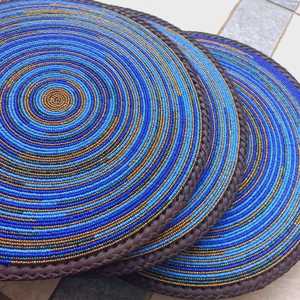 <b>Beaded</b> Floral <b>Placemat</b> (Set of 2) | Handmade Mandala Table Mat, 14x14 - Product Image 2