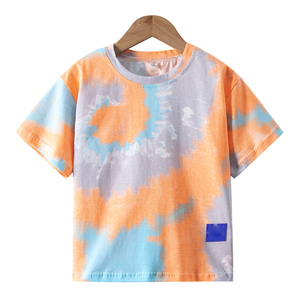 Boy kids <b>Tie</b> Dye Short Sleeve T-Shirt Orange Gray Knitted Cotton Casual Breathable Regular Fit - Product Image 3