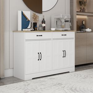 47.95 White Farmhouse Buffet Cabinet 4 Door & 2 Drawer <b>Sideboard</b> for Dining Living & Kitchen Cupboard - Product Image 2