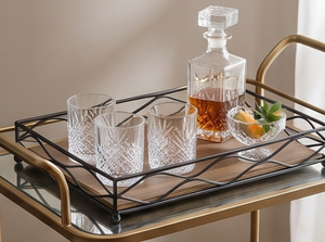 Deluxe Metal Rectangle <b>Storage</b> <b>Tray</b> With Wooden Base For Tabletop Food Serving Minimalist Design Powder Coated Finish - Product Image 3