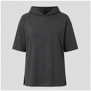 Womens <b>Charcoal</b> Hooded Neck Elbow Sleeve Relaxed Fit <b>T</b> <b>Shirt</b> WTS-0105 - Product Image 1