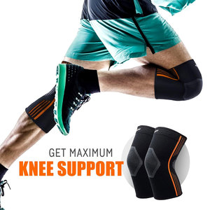 Genouillère noire avec surpiqûres orange, soutien élastique compressif, vêtements de sport pour hommes - Product Image 2
