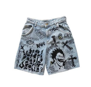 Shorts en jean pour hommes au design unique, couleurs claires, style streetwear, denim délavé moyen, à prix abordable, dernière collection - Product Image 2