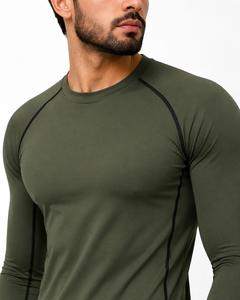 Men's Full Sleeve O-Neck Anti-UV Quick Dry Breathable Eco-Friendly Spandex Rash Guard Olive Green Seamless Fit <b>Athletic</b> Top - Product Image 3