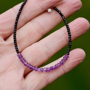 Natural Black Spinel Amethyst Bracelet Sterling Silver Handmade Gemstone Jewelry Gift For Women - Product Image 2