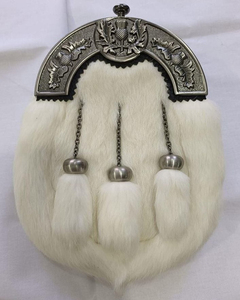 Scottish Original Leather Sporran with Leather Belt & <b>Chain</b> (Black Leather Sporran Thistle Badge with Three Tassels - Product Image 1