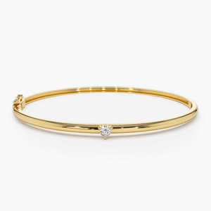 Pulsera de Oro Sólido de 14K Clásica al por Mayor con Diamante Cultivado en Laboratorio de 0.10ctw, Engastado en Puntas, Redondo Solitario, con Bisagra, para Uso Diario - Product Image 4