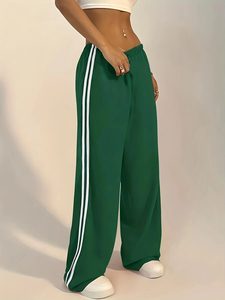 Contrast <b>Trouser</b> Fashion Casual Pants Solid Color Breathable Loose Straight <b>Drawstring</b> Pants Streetwear - Product Image 5