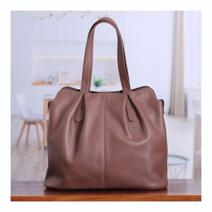 Bolso Tote Casual de Cuero Genuino Marrón para Mujer, con Cierre de Cremallera, Impermeable, Portátil, de Hombro - Product Image 5