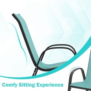 Turquoise 2-Pack <b>Stackable</b> Patio Dining <b>Chairs</b> with Ergonomic Steel Frame Breathable Fabric <b>Outdoor</b> Furniture 330 LBS Capacity - Product Image 4