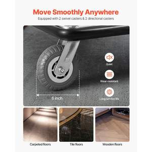 Carro de equipaje de lujo para hotel con capacidad de carga de 750 LBS, plataforma alfombrada gris, ruedas de goma de 6 pulgadas, marco frontal extraíble, carro auxiliar. - Product Image 4