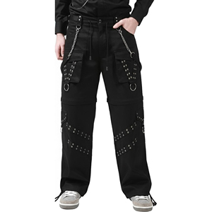 Pantalon cargo punk gothique personnalisé pour hommes et femmes, noir, avec surpiqûres contrastées, coupe large, style bondage, œillets, streetwear Y2K, taille élastique - Product Image 3