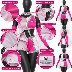 Custom <b>Women</b>’s Rhinestone Dance Costume Pink White One-Piece Performance <b>Romper</b> with Chiffon Wings OEM Manufacturer - Product Image 5