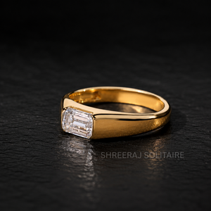 Bague pour homme en or massif plaqué rhodium, sertie de diamant de laboratoire taille émeraude de 1 carat certifié IGI, clarté DEF-VVS, monture clos East West - Product Image 2