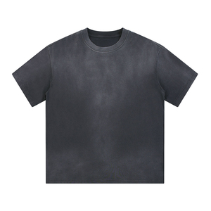 T-shirt Homme Oversize Vintage 100% Coton Col Rond Manches Courtes Couleur Unie Lavage Acide Frontal Jersey Tricoté Lourd 320g - Product Image 1