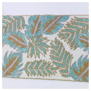 Manteles individuales con cuentas y camino de mesa hecho a mano con diseño de hojas tropicales, mantel individual de cuentas de vidrio ecológico de primera calidad para bodas y fiestas - Product Image 1