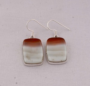 Pendientes de Ágata Natural con Banda, Plata de Ley 925, Rectangulares, con Piedras Preciosas, Hechos a Mano, Estilo Boho, Venta al Por Mayor - Product Image 6