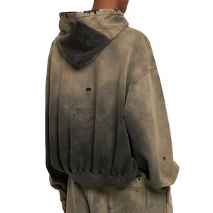 Sudaderas con capucha holgadas desgastadas lavadas con ácido personalizadas para hombre, conjuntos de pantalones de chándal para hombre, Jersey de algodón 100%, chándal profesional - Product Image 2