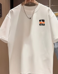 Camiseta de Hombre de Poliéster/Algodón Grueso, Negra, con Gráfico de Palmera al Atardecer, Corte Regular, Transpirable, Informal, para Verano - Product Image 2