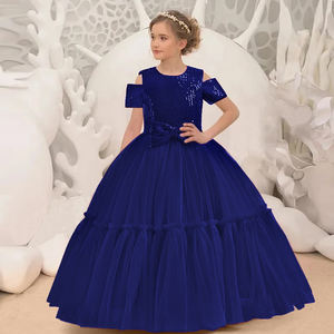 Vestido Largo de Fiesta de Lujo para Niñas, con Lentejuelas y Terciopelo, Color Azul Rey, para Damas de Honor, Invitadas de Boda, Cumpleaños Infantiles y Eventos Nocturnos - Product Image 1