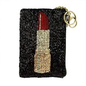 Porte-monnaie de luxe brodé à la main avec perles, design maquillage, mini portefeuille mignon pour femme, pochette cosmétique porte-clés à poignet - Product Image 1